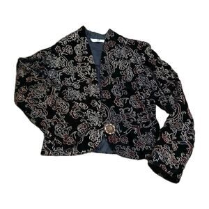 Vtg Illustrations 50 Velvet Brocade Blazer Jacket Womens Size 8 Black Gold Asian